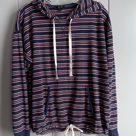 J. Crew Women's Drawstring Striped Hoodie M Navy Coral Style M - Picture 1 of 5